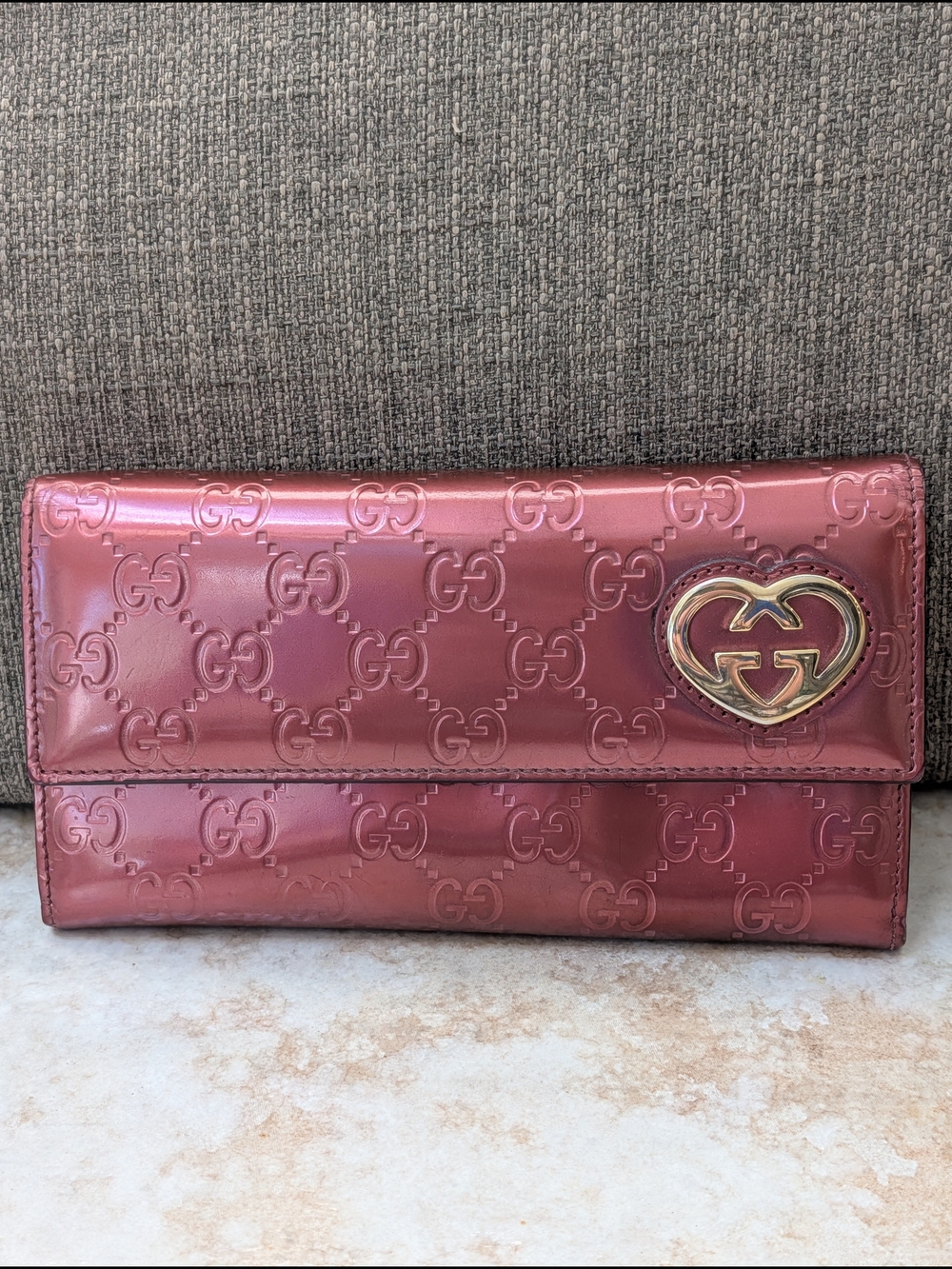 Gucci Lovely Heart Continental Long Wallet Metallic Wallet & COA EUC